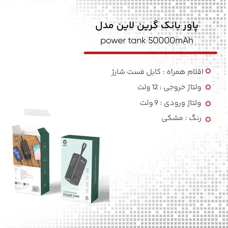 پاور بانک 22.5 وات گرین لاین مدل Power Tank ظرفیت 50000 میلی آمپر ساعت - Image 3